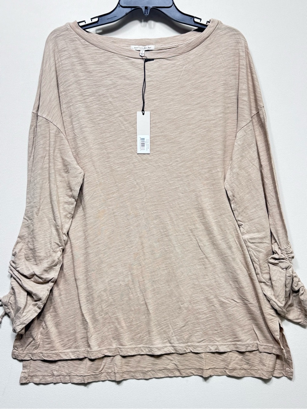Martha Stewart 100% Cotton Flowy Ruched Sleeves Top Tunic NWT size large